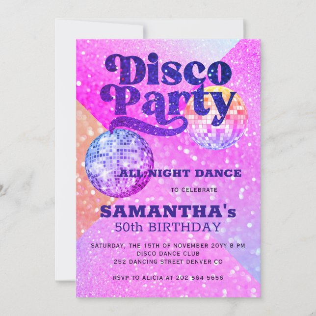 Invitación Fiesta de cumpleaños de baile de discoteca para cu (Anverso)