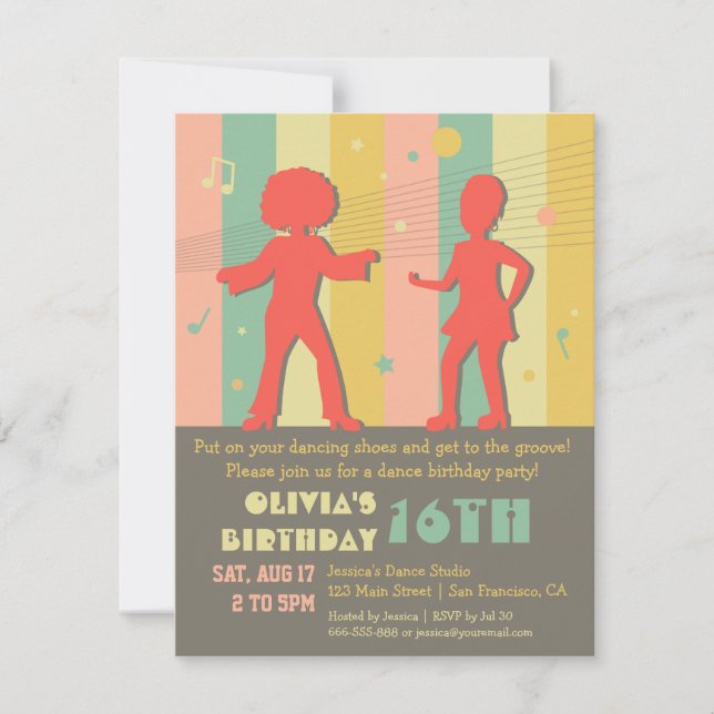 Invitación Fiesta de cumpleaños de baile Disco Retro para ado (Anverso)