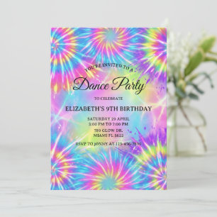 Invitación Fiesta de Cumpleaños de Baile Tie Dye Glow Baile D