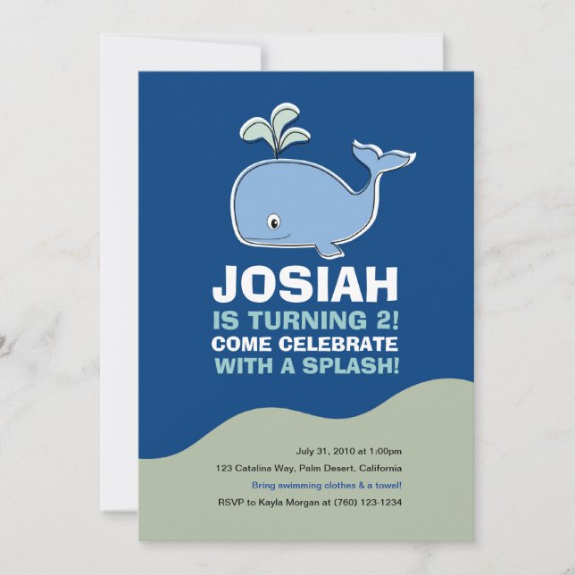 Invitación Fiesta de cumpleaños de ballena (Anverso)