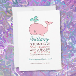 Invitación Fiesta de cumpleaños de ballena rosa