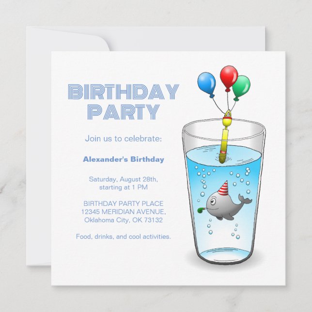 Invitación Fiesta de cumpleaños de ballenas (Anverso)