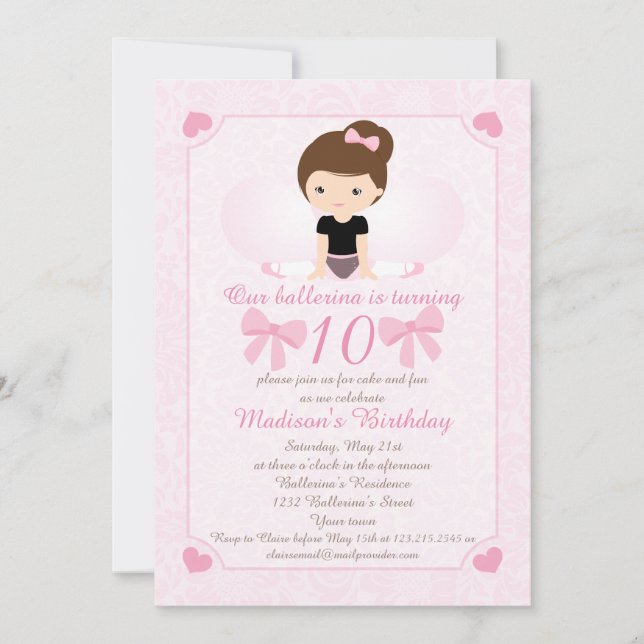 Invitación Fiesta de cumpleaños de Ballerina (Anverso)
