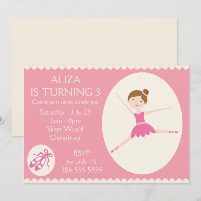Invitación Fiesta de cumpleaños de Ballerina Rosa (Anverso / Reverso)