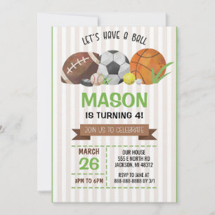 Invitación Fiesta de cumpleaños de balón deportivo niño multi