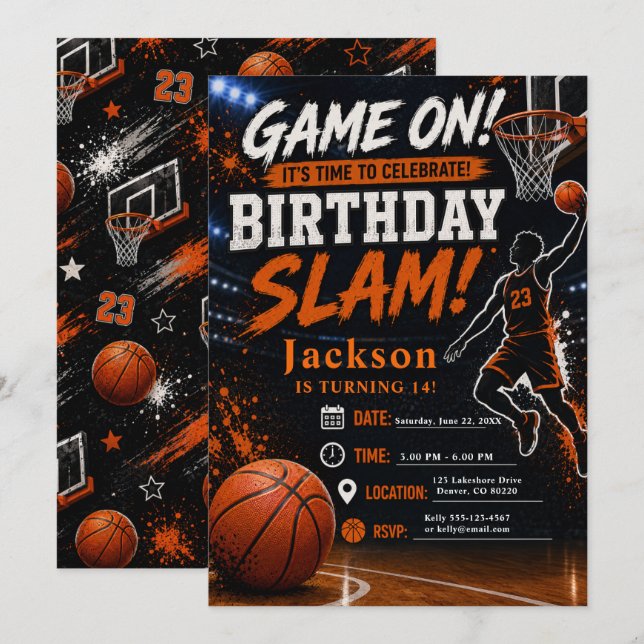 Invitación Fiesta de Cumpleaños de Baloncesto (Anverso / Reverso)