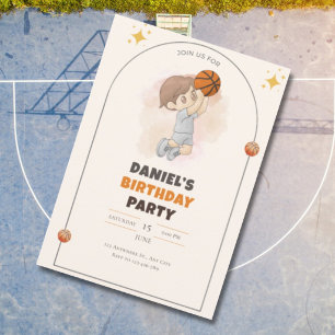 Invitación Fiesta de Cumpleaños de Baloncesto con Acuarela