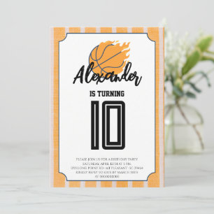 Invitación Fiesta de Cumpleaños de Baloncesto de Rayas Naranj