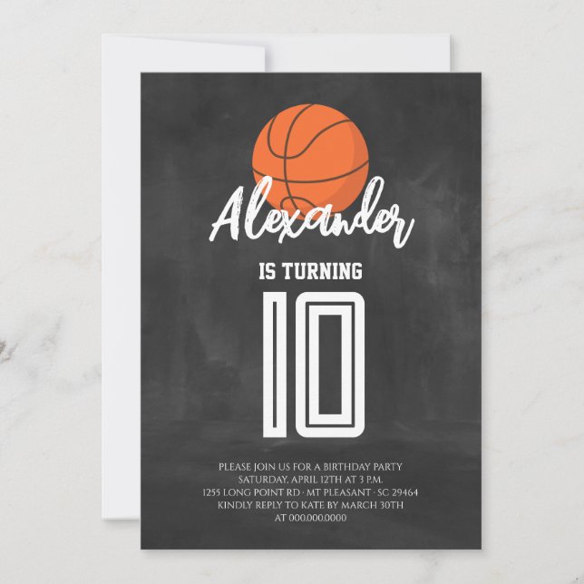 Invitación Fiesta de Cumpleaños de Baloncesto en Pizarra (Anverso)