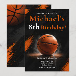 Invitación Fiesta de Cumpleaños de Baloncesto Naranja Negro