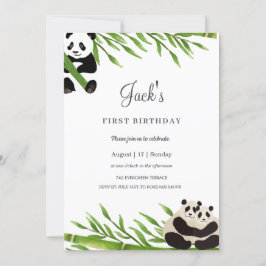 Invitación Fiesta de cumpleaños de Bamboo Cute Panda Greenery
