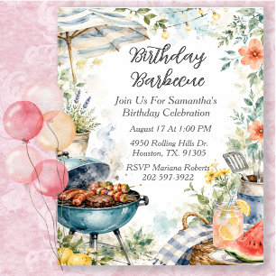 Invitación Fiesta de Cumpleaños de Barbacoa de Verano con Acu