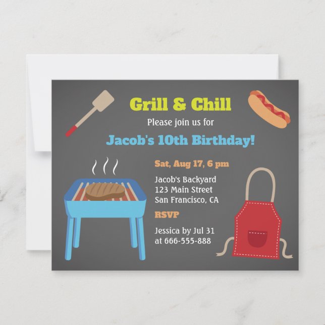 Invitación Fiesta de cumpleaños de barbacoa en el patio trase (Anverso)