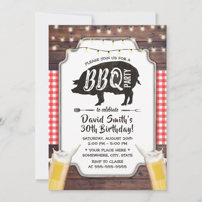 Invitación Fiesta de cumpleaños de barbacoa y cerveza en el p (Anverso)