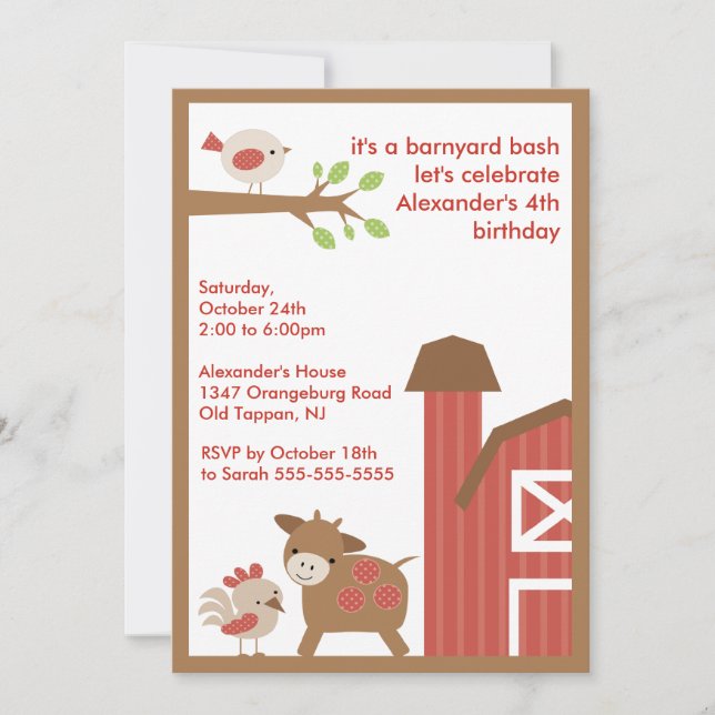 Invitación Fiesta de cumpleaños de Barn Animal (Anverso)