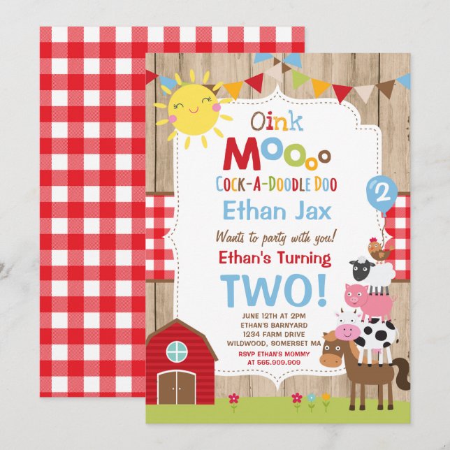 Invitación Fiesta de cumpleaños de Barnyard (Anverso / Reverso)