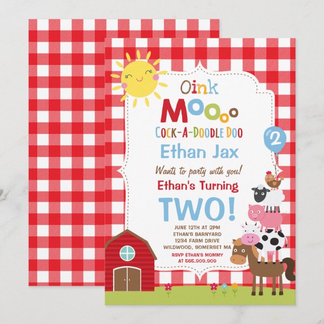 Invitación Fiesta de cumpleaños de Barnyard (Anverso / Reverso)