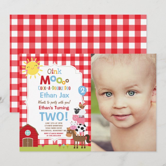 Invitación Fiesta de cumpleaños de Barnyard (Anverso / Reverso)