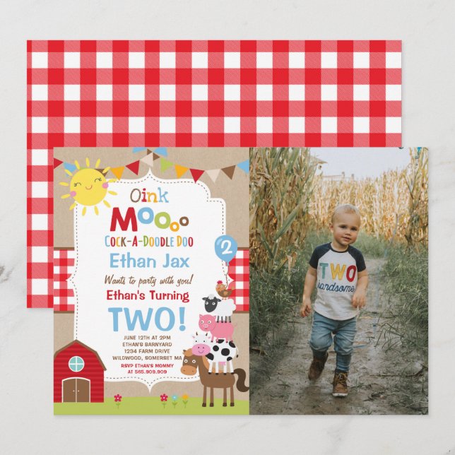 Invitación Fiesta de cumpleaños de Barnyard (Anverso / Reverso)