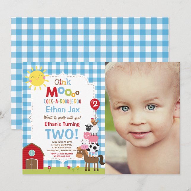 Invitación Fiesta de cumpleaños de Barnyard (Anverso / Reverso)