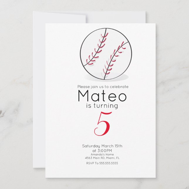 Invitación Fiesta de Cumpleaños de Baseball Stars (Anverso)
