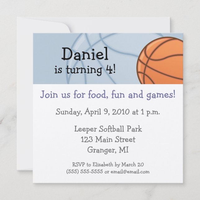 Invitación Fiesta de cumpleaños de Baseketball: 5.25 in (Anverso)