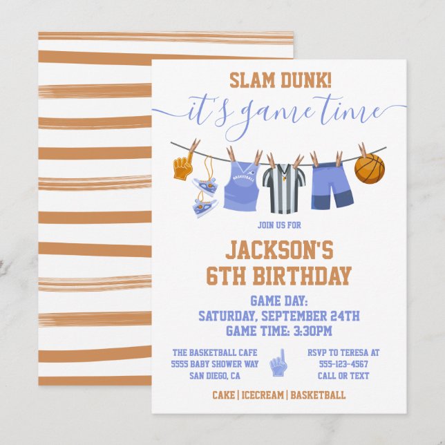 Invitación Fiesta de cumpleaños de Basketball Clothesline (Anverso / Reverso)