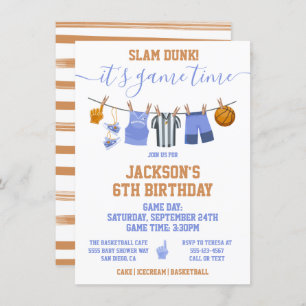 Invitación Fiesta de cumpleaños de Basketball Clothesline