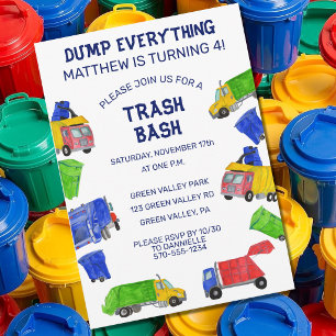 Invitación Fiesta de Cumpleaños de Basura para Niños Camiones