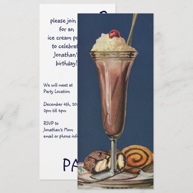 Invitación Fiesta de cumpleaños de batido de chocolate, postr (Anverso / Reverso)