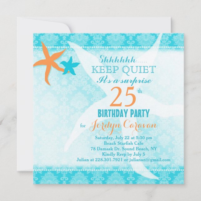 Invitación Fiesta de cumpleaños de Beach Starfish Surprise (Anverso)
