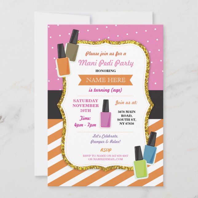 Invitación Fiesta de cumpleaños de Beauty Spa Pamper Mani Ped (Anverso)