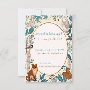 Invitación Fiesta de cumpleaños de bebé con animales del bosq