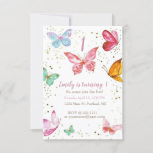 Invitación Fiesta de cumpleaños de bebé con hermosas mariposa