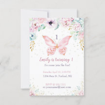 Fiesta de cumpleaños de bebé con mariposas y flore