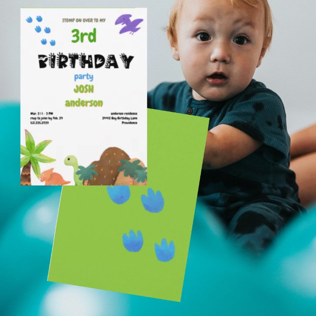 Invitación Fiesta de cumpleaños de bebé dinosaurio pisotea (Subido por el creador)
