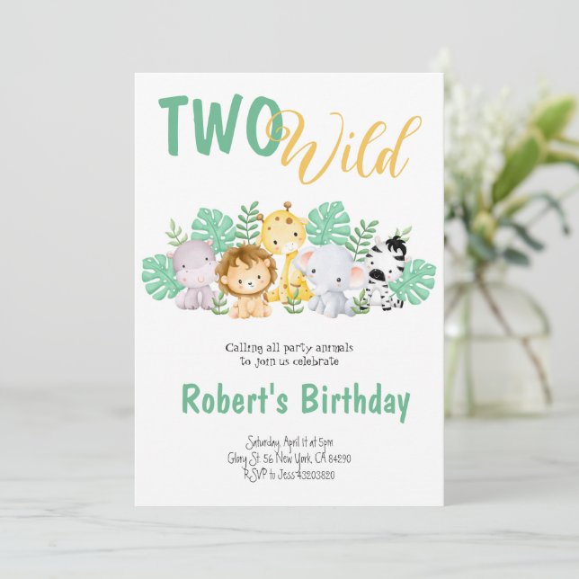 Invitación Fiesta de cumpleaños de bebé Safari Dos Salvajes (Anverso de pie)