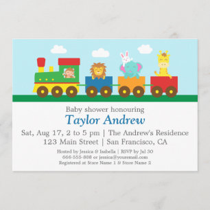 Invitación Fiesta de Cumpleaños de Bebé Tren Animales Lindos 
