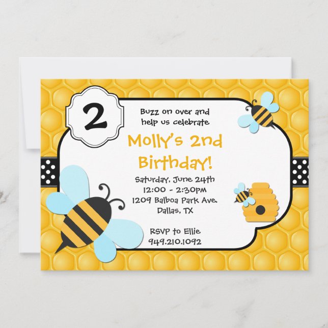 Invitación Fiesta de cumpleaños de Bee (Anverso)