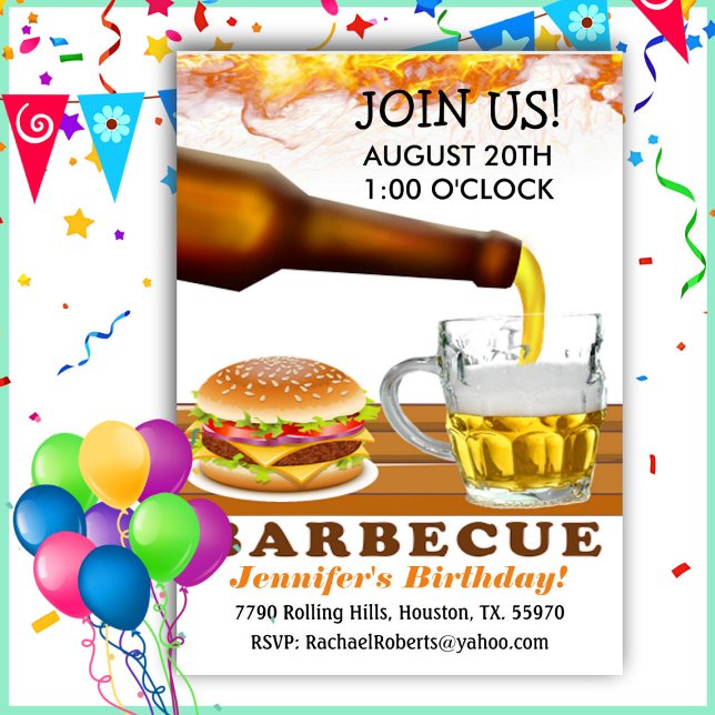 Invitación Fiesta de cumpleaños de Beer Backyard Barbecue (Subido por el creador)
