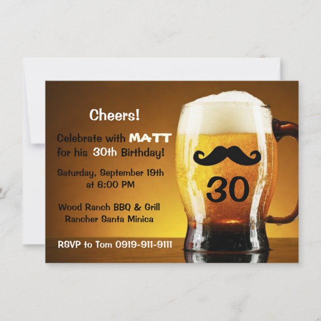 Invitación Fiesta de cumpleaños de Beer Mustache (Anverso)