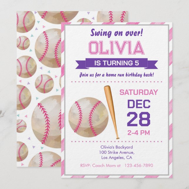 Invitación Fiesta de cumpleaños de béisbol (Anverso / Reverso)