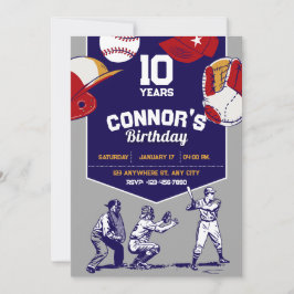 Invitación Fiesta de cumpleaños de béisbol con iluminación az