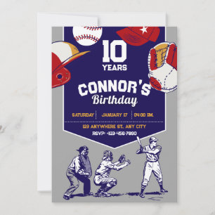 Invitación Fiesta de cumpleaños de béisbol con iluminación az