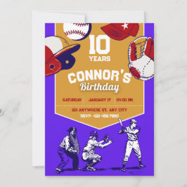 Invitación Fiesta de cumpleaños de béisbol con ilustraciones