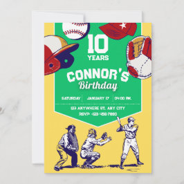 Invitación Fiesta de cumpleaños de beisbol con lluvia amarill