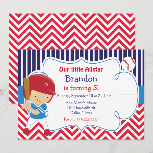 Invitación Fiesta de cumpleaños de beisbol Cute Blonde Boy (Anverso / Reverso)