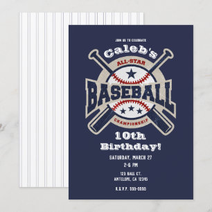 Invitación Fiesta de Cumpleaños de Béisbol Deporte Estrella A