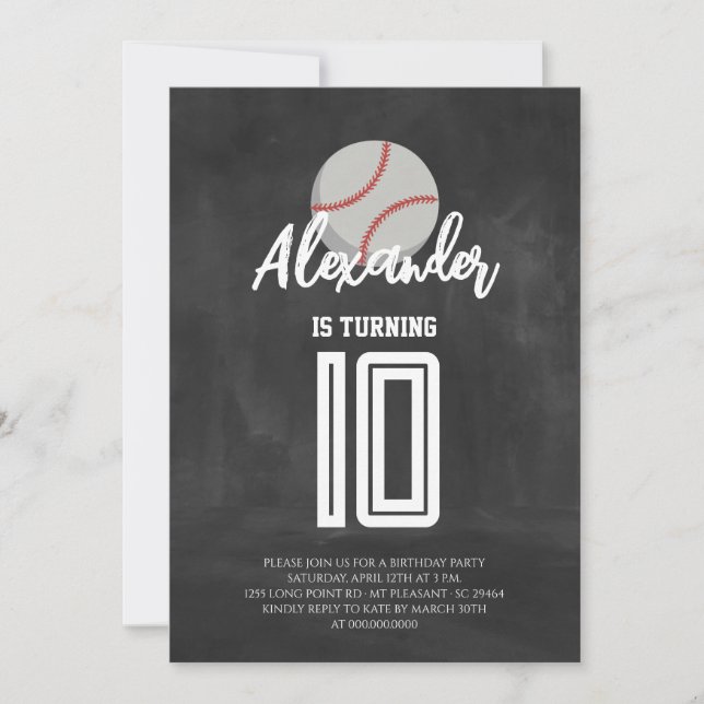 Invitación Fiesta de Cumpleaños de Béisbol en Pizarra (Anverso)