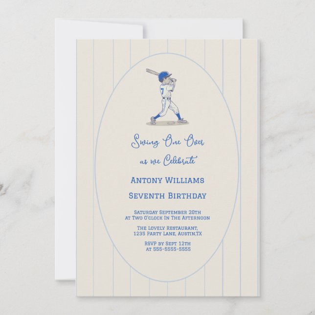 Invitación Fiesta de Cumpleaños de Béisbol Swing on Over 7º  (Anverso)